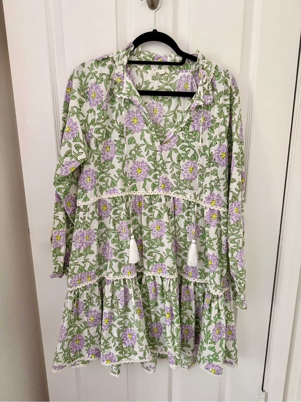 Roller Rabbit Lavender Floral Tiered Mini Dress with Green Vines